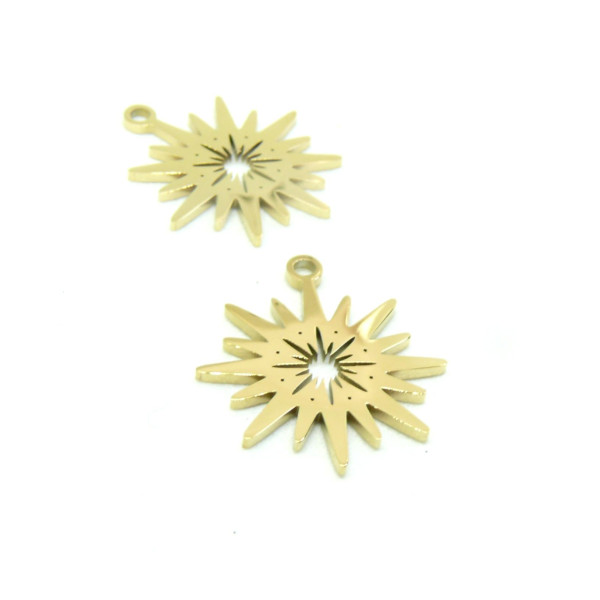 Pendentif Soleil  18mm en Acier Inoxydable Chirurgical 316 placage Ionique finition Doré