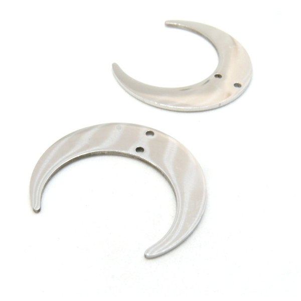 Pendentifs, Connecteurs Corne de buffle, Lune 30mm en Acier Inoxydable finition Argenté pour bijoux raffinés