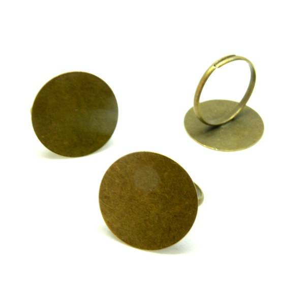 Lot de 4 ou 10 Supports de Bague Plateau Lisse 20 mm avec Anneau Fin – Laiton Couleur Bronze