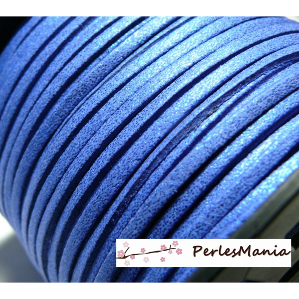 Cordon en suédine aspect daim Bleu électrique effet pailleté