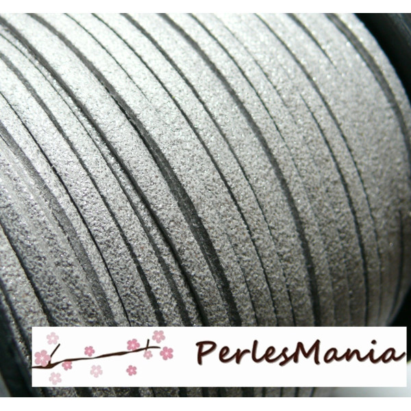 Cordon en suédine aspect daim ARGENT effet pailleté  DIY