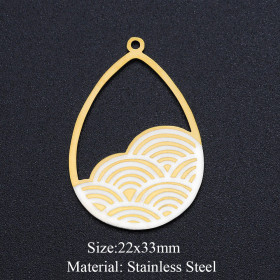 Pendentif Goutte Zen 22 par 33mm, Acier Inoxydable 201, placage Ionique finition Doré