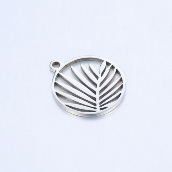 BU11220426140118 – Lot de 1 Pendentif Médaillon Feuille de Palme 15mm – Acier Inoxydable 304 Argenté