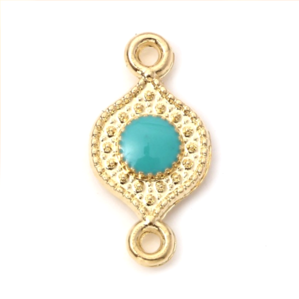 Connecteurs 16 par 8mm résine émaillées couleur Bleu Métal Doré