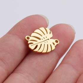 Connecteur - Feuille de Monstera 16 mm - finition Doré en Acier Inoxydable 304- Placage Ionique