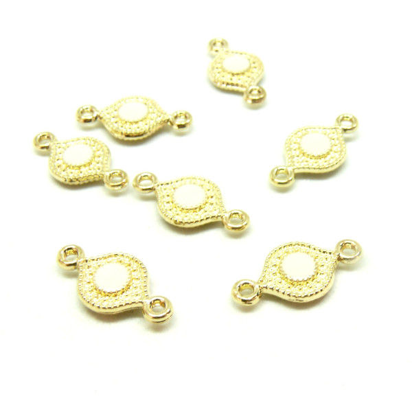 Connecteurs 16 par 8mm résine émaillées couleur Crème Métal Doré