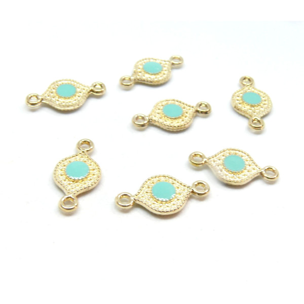 Connecteurs 16 par 8mm résine émaillées couleur Bleu Métal Doré