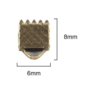 Griffes, serre fils, Embouts, Attache Ruban 6mm metal couleur BRONZE