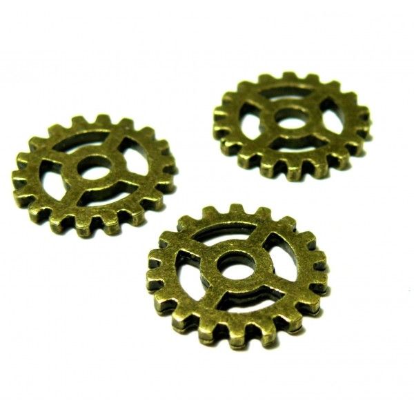 Connecteurs pendentifs Engrenage Steampunk 15 mm métal finition Bronze