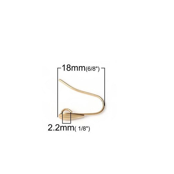Boucles d'oreille crochets Forme Coquille 18 mm avec attache Cuivre finiton Or Clair 18KT