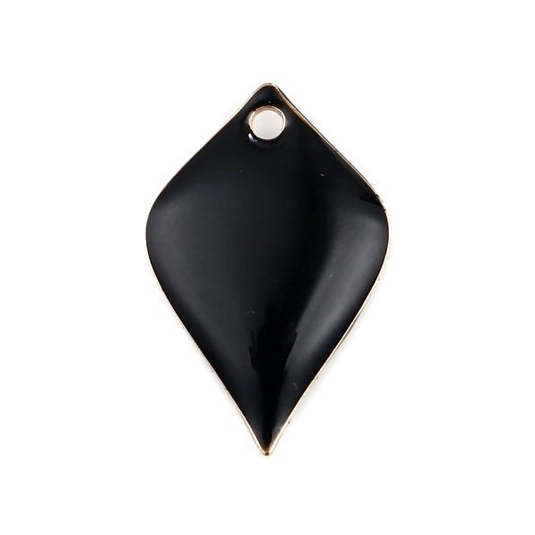 Sequins émaillés Pétaline, losange arrondi 18 par 12mm Noir, sur une base en cuivre doré