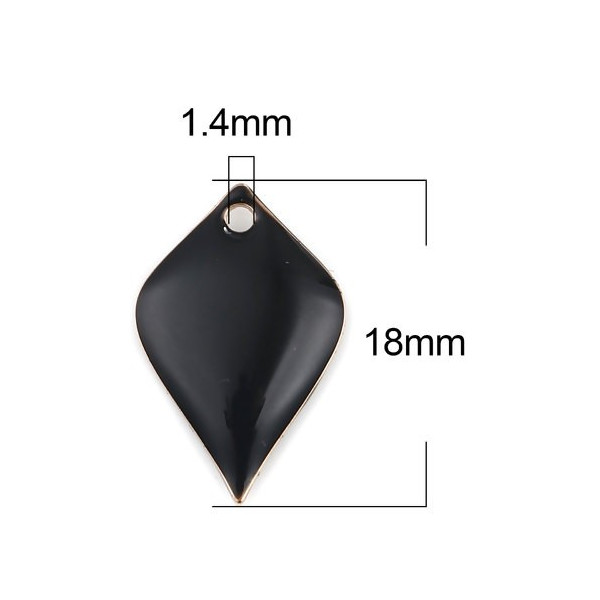 Sequins émaillés Pétaline, losange arrondi 18 par 12mm Noir, sur une base en cuivre doré