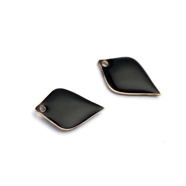 Sequins émaillés Pétaline, losange arrondi 18 par 12mm Noir, sur une base en cuivre doré