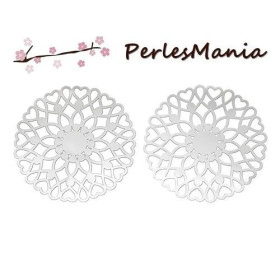 ESTAMPES Pendentif ARABESQUE COEUR 46mm ARGENT PLATINE EN ACIER INOXYDABLE