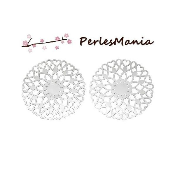 ESTAMPES Pendentif ARABESQUE COEUR 46mm ARGENT PLATINE EN ACIER INOXYDABLE