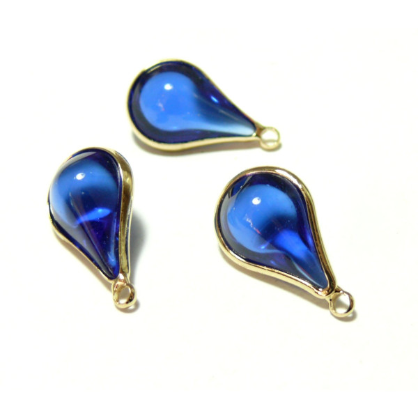 Pendentifs Goutte de Verre Bleu Nuit 18mm métal Doré