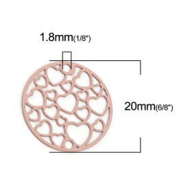 Estampes connecteur filigrane Medaillon Multi Cœurs 20mm métal couleur Vieux Rose