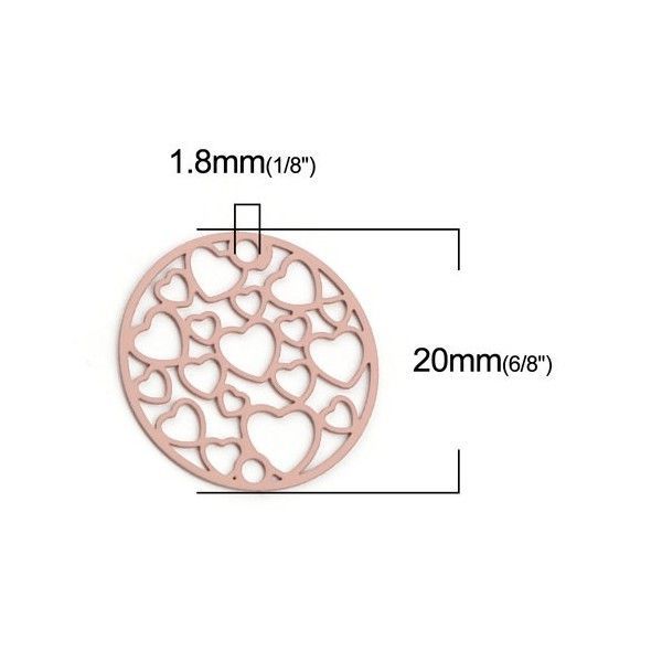 Estampes connecteur filigrane Medaillon Multi Cœurs 20mm métal couleur Vieux Rose