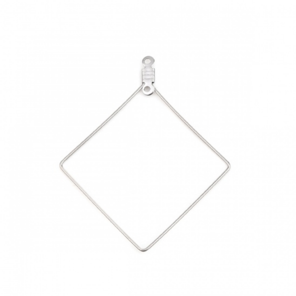 Pendentifs, Connecteur forme Losange 47mm, Acier Inoxydable 304 finition Argent