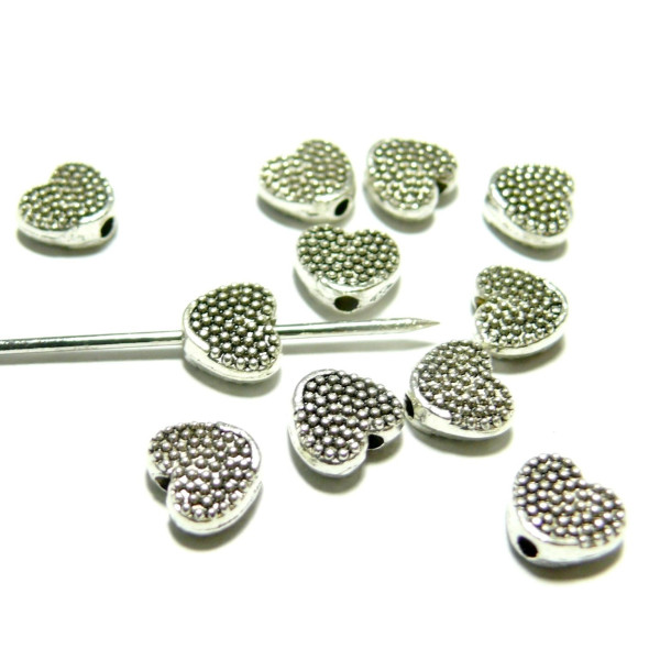 Perles intercalaires Cœur picot métal finition Argent Antique