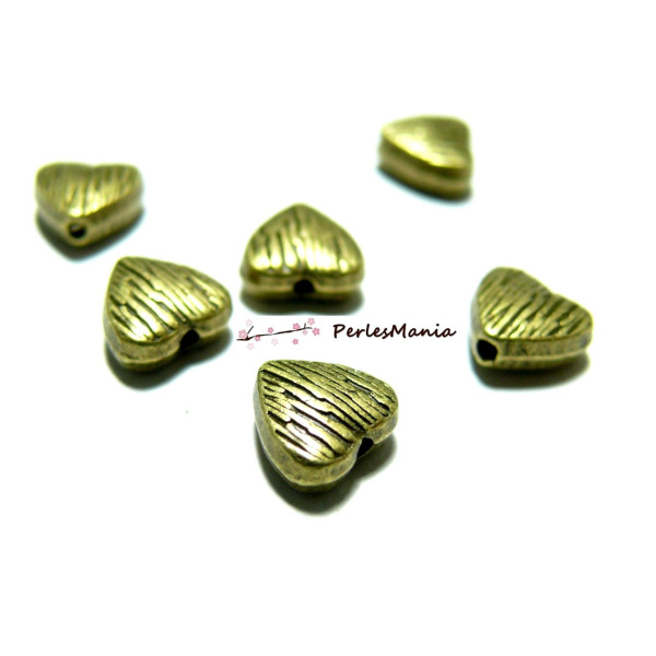 Perles Intercalaires Cœur Strié 7.5mm – Métal Bronze