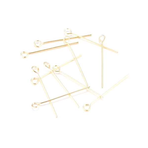 Tiges Oeil DORE longueur 30mm par 0,4mm Cuivre Plaqué OR 18KT
