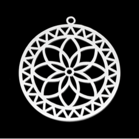 Pendentif - Mandala 34 mm - finition Argenté en Acier Inoxydable- pour bijoux raffinés
