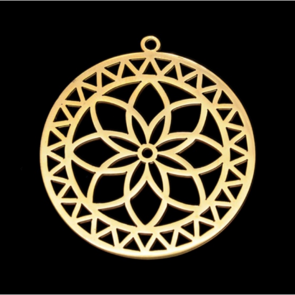 Pendentif - Mandala 34 mm - finition Doré en Acier Inoxydable- pour bijoux raffinés