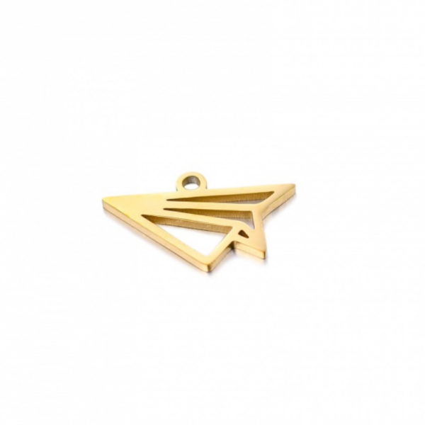 Pendentif - Avion Origami 16 mm - finition Doré en Acier Inoxydable 304- pour bijoux raffinés