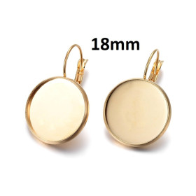 Supports Boucles dormeuse d’oreilles pour Cabochon 18mm – Acier Inoxydable 304 Dore à l'or fin 18K