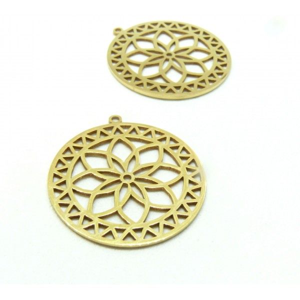 Pendentif - Mandala 34 mm - finition Doré en Acier Inoxydable- pour bijoux raffinés