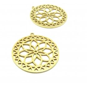 Pendentif - Mandala 34 mm - finition Doré en Acier Inoxydable- pour bijoux raffinés