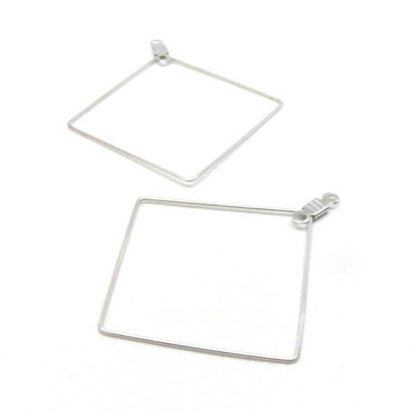 Pendentifs, Connecteur forme Losange 47mm, Acier Inoxydable 304 finition Argent