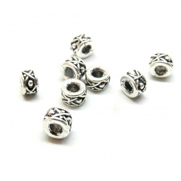 Perles intercalaires Rondelles 8 par 5 mm métal finition Argent Antique