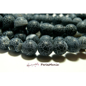 Perles rondes Agate Veine de Dragon Noir Mat Givré 6mm – Couleur 07