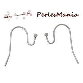 Boucles d'oreille crochet avec bille, ACIER INOXYDABLE Chirurgical 316 finition Argent