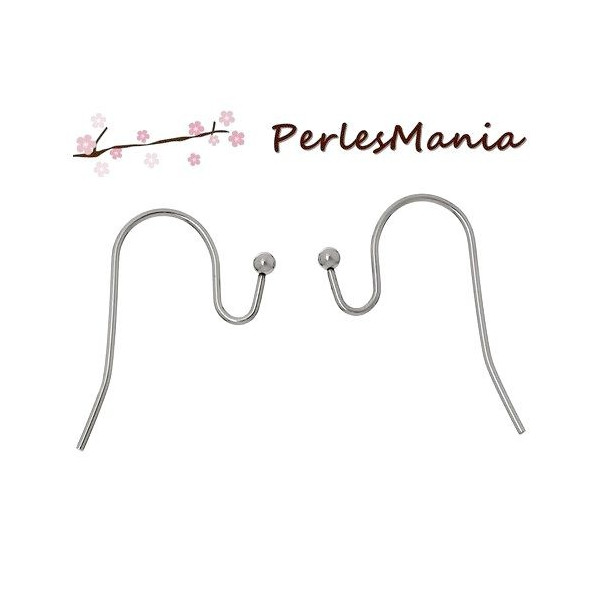 Boucles d'oreille crochet avec bille, ACIER INOXYDABLE Chirurgical 316 finition Argent