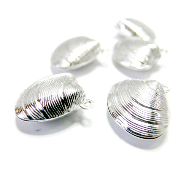 Pendentifs Breloques Coquillage 3D 14mm – Acier Inoxydable 316 Chirurgical Argent Platine Rhodié