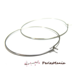 Boucles d'oreille Créoles Tiges 40 mm en Acier Inoxydable  Chirurgical 316 finition Argenté