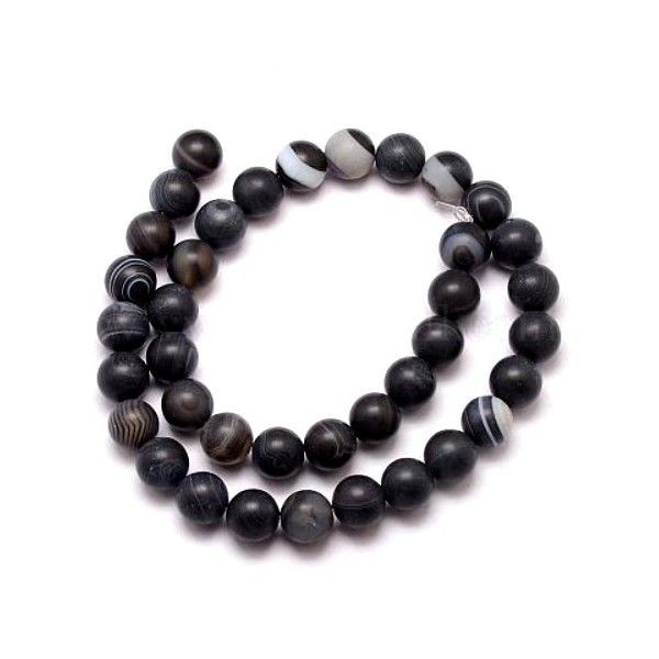 Perles Rondes, Agate Veinée 6 mm, effet givre Noir