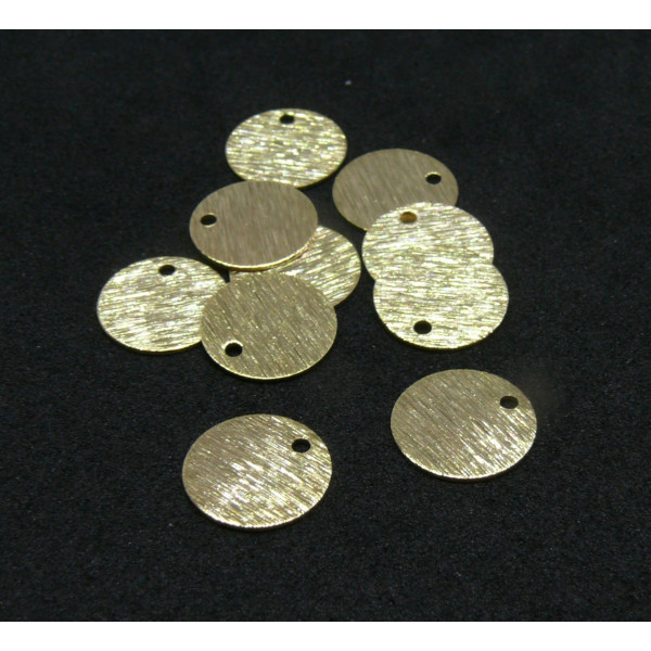 Pendentifs, Médaillon style Striée 10 mm, Laiton finition Doré  à l'or fin 24K
