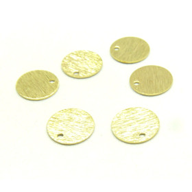 Pendentifs, Médaillon style Striée 10 mm, Laiton finition Doré  à l'or fin 24K