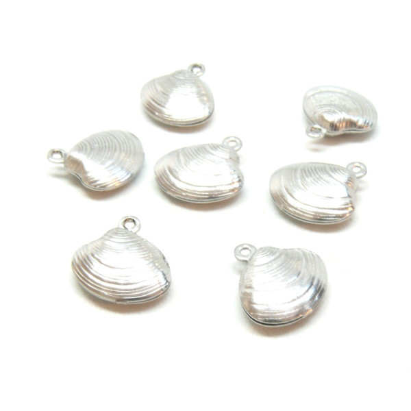 Pendentifs Breloques Coquillage 3D 14mm – Acier Inoxydable 316 Chirurgical Argent Platine Rhodié