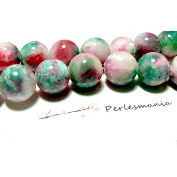 Perles jade teintée Rondes 6mm coloris  Rose Vert