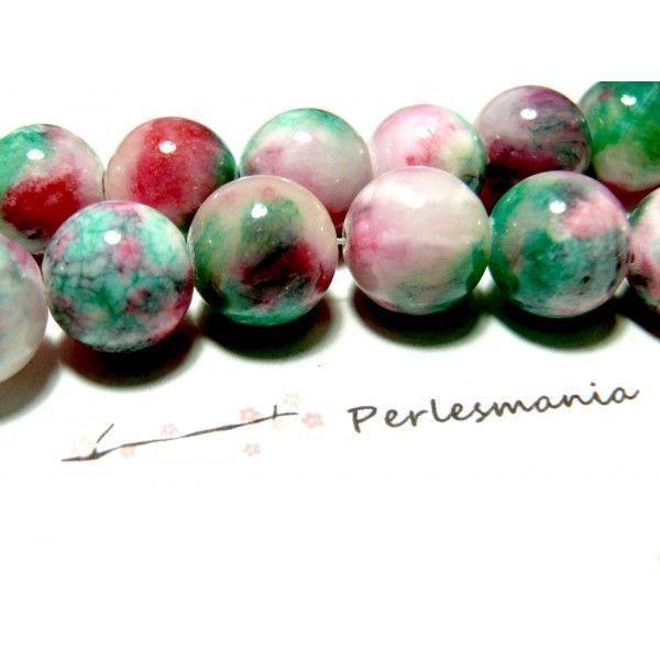 Perles jade teintée Rondes 12mm coloris  Rose Vert
