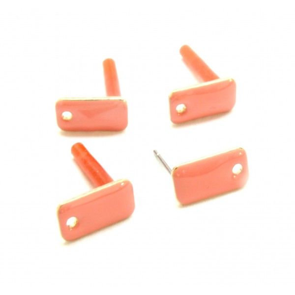 Boucles d'oreille puce style émaillé Rectangle 12mm avec trou couleur Rose métal  finition Dore  ( vendu sans embout poussoir )