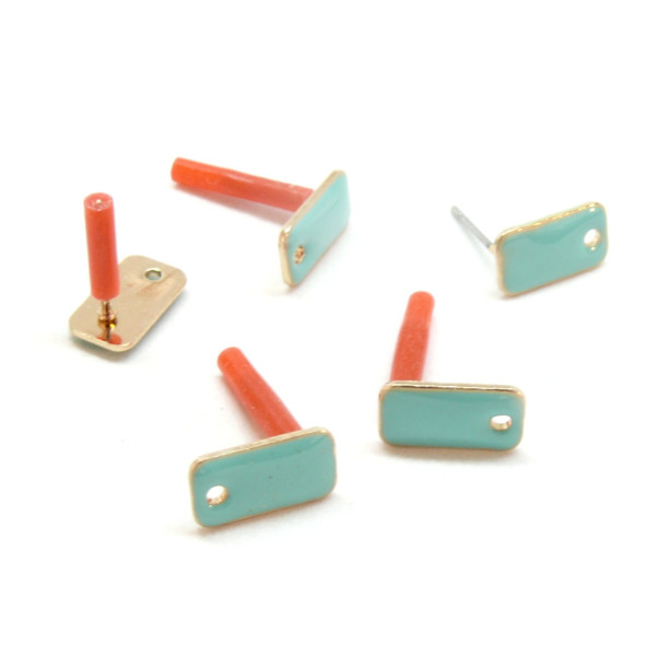 Boucles d'oreille puce style émaillé Rectangle 12mm avec trou couleur Turquoise métal finition Dore