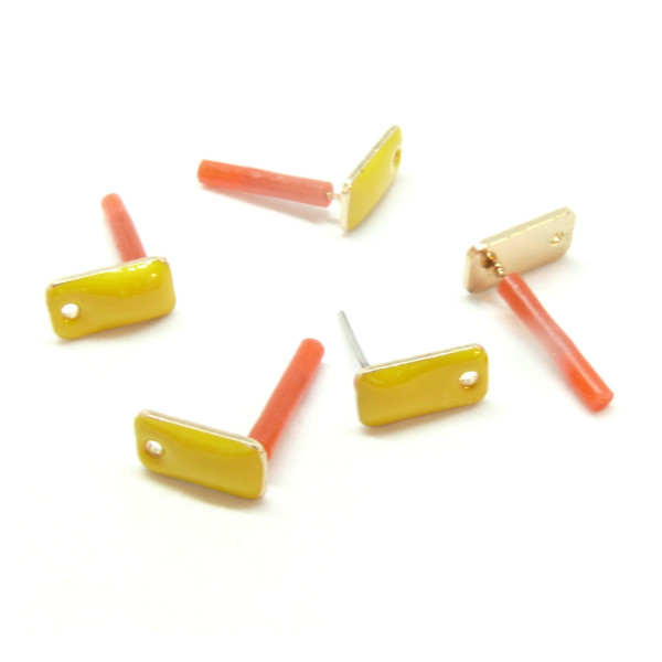 Boucles d'oreille puce style émaillé Rectangle 12mm avec trou couleur Jaune métal finition Dore