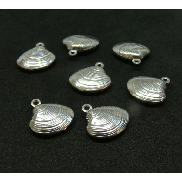 Pendentifs Breloques Coquillage 3D 14mm – Acier Inoxydable 316 Chirurgical Argent Platine Rhodié