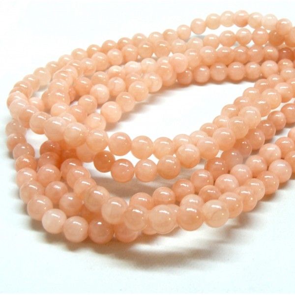 Perles Rondes 6 mm Jade Mashan Rose Saumon pale